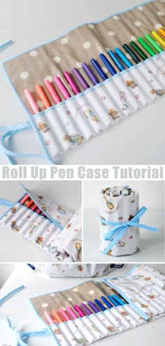 Roll up Pen Case Tutorial Diy Pen Case, Pencil Holders Diy Kids, Diy Brush Holder, Sewing Plush