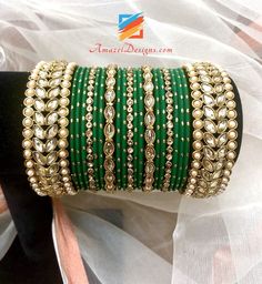 Polki Kadas Green Bangles Set. Shipped FREE from Canada to USA, Europe, Italy, Norway, Spain and everywhere else. - Price is for both hands Explore more INDIAN BANGLES, Indian Kada, CHURA, Bridal Kada 👉 PUNJABI BRIDAL JEWELLERY ONLINE 🛒 INDIAN BRIDAL JEWELLERY Sona, Canada ⭐️⭐️⭐️⭐️⭐️ Thank you so much Kiran for the best service. Got my bridal Chooda and I am in love with it. It's absolutely beautiful❤ I wonder how you managed to get it delivered in one day. That's amazing. I would highly recom Traditional Green Bracelets For Party, Green Beaded Bangle Bracelets For Wedding, Handmade Green Bracelets For Festive Season, Festive Green Handmade Bracelets, Festive Handmade Green Bracelets, Handmade Green Bollywood Bracelets, Green Stone Work Bracelets For Festivals, Green Bangle For Party Festivals, Green Bangle For Party And Festivals