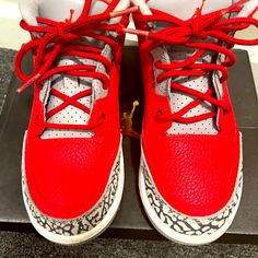 Red Cement Jordan 3’s Jordan Red, Kids Jordans, Jordan 3, Jordan Shoes, Cement, Kids Shoes, Kids Shop, Jordan, Size 2