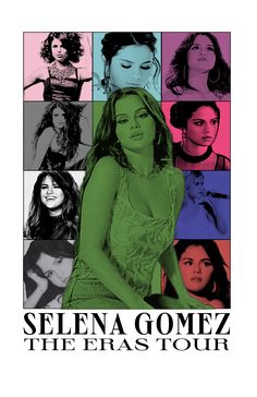 the poster for stella gomez's the eras tour is shown in multiple colors