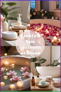 spa aesthetic at home with candles and flowers