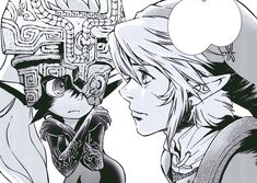 two anime characters are facing each other with their faces close to one another, and the background is black and white