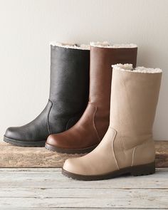 One of our all-time favorite boots is now exclusive to us (and you). We love how the leather with faux shearling lining keeps you warm while looking cool. By Gentle Souls. Side zip. 10 1/2" shaft. Breathable footbed with memory-foam padding. 1" heel with lugged sole. Due to the natural dyeing process, subtle color variations will occur. Note: These boots run true to size and are generous enough to wear with warm socks.