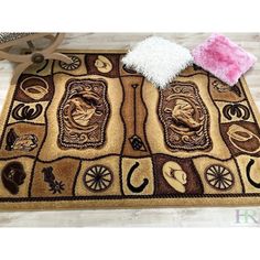 a rug with various items on it