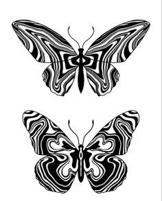 two butterflies with black and white designs on them