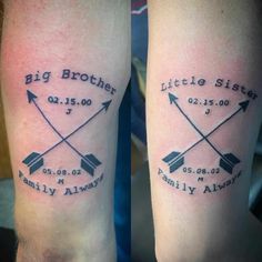 two tattoos with arrows and the words big brother and little sister