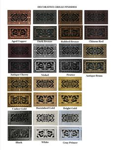 the different types of decorative grilles are shown in this diagram, and there is also an