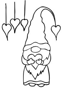 a gnome with hearts hanging from it's ears and holding a heart in his hand