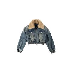 A.A.Y - Short Denim Zipper Jacket Detachable Faux Fur Collar Quilted Collar, Collar Detachable, My Shopping List, Detachable Collar, Short Denim, Fake Fur, American People, Fabric Collars, Denim Cotton