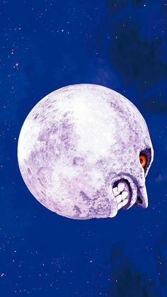 an alien looking at the moon with its eyes wide open and red eye on it's face