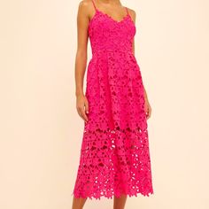 Endless Rose Lace Cami Midi Dress. Nwt. Hot Pink Color. Great For A Summer Wedding Or Date Night. Chic Pink Lace Dress For Garden Party, Pink Lace Dress For Brunch, Pink Lace Cocktail Dress For Spring, Pink Midi Lace Cocktail Dress, Pink Midi Lace Dress For Cocktail, Pink Lace Midi Dress For Cocktail, Cami Midi Dress, Hot Pink Color, Rose Dresses