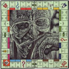 a game board with an image of a man holding his hand up to his face