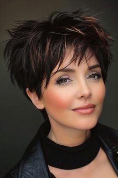 Short Dark Wedding Hair, Short Choppy Bob With Bangs, Short Pixie Cut Black Women, Curls For Medium Length Hair, 80's Hairstyle, Black Pixie, Pixie Haircut Ideas, Short Spiked Hair, Short Hair Pixie Cuts