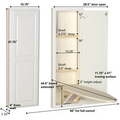 the measurements for an armoire with doors and shelves