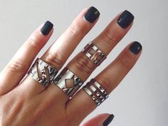 Geometric ring cuffs / polished mirror finish / cuff ring set / modern jewelry / midi knuckle ring s Edgy Silver Open Ring Jewelry, Trendy Open Midi Rings In Metal, Trendy Metal Midi Rings For Party, Chic Silver Rings For Party, Chic Silver Party Rings, Party-style Open Midi Rings, Geometric Rings, Rings Boho, Knuckle Ring