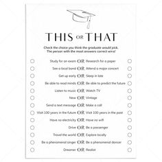 This or That Grad Party Game Printable by LittleSizzle Grad Party Games, Graduation Games, Baby Shower Wishes, Wishes For Baby Cards, Bridal Bingo, Graduation Funny, People Talking, The Graduate, Game Printable