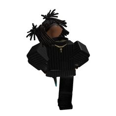 a person with dreadlocks standing in front of a white background wearing a black outfit