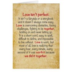 a card with the words love isn't perfect