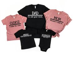 Family Matching Shirt, Matching Family Shirts, Family Tee, Family Gift, Family Vacation Shirts, Mom Shirt, Dad Shirt, Family T Shirts, Dad Description Our T-Shirts high quality, super soft and comfy. Made with top of the line vinyl and pressed with a professional grade heat press. Please be advised before your order. HOW TO ORDER 1. Check photos for sizing and color options 2. Select size and color from the drop down menus 3. Add to cart & Place order 4. Your shirt is now off to processing and w Family Of 5 Matching Outfits, Black Cotton Family Matching Shirt, Casual Tops With Graphic Print For Family, Black Shirt For Family Summer Events, Casual Short Sleeve Tops For Family, Black Cotton Shirt For Family Matching, Custom Print Black Tops For Family Occasions, Matching Funny Print Summer Tops, Family Matching Black Shirt With Funny Print