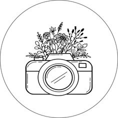 a camera with flowers in it