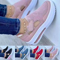 Category:Slip-Ons,Sneakers; Upper Materials:Polyester,Synthetics; Season:Spring,Summer,Fall; Heel Type:Platform; Gender:Women's; Activity:Walking; Toe Shape:Round Toe; Style:Casual,Sporty; Heel Height(inch):2-3; Outsole Materials:Rubber; Occasion:Daily,Valentine's Day; Closure Type:Magic Tape; Pattern:Solid Color; 2024 Trends:Plus Size,Platform Sneakers,Sports Sandals; Foot Length:; Foot Width: Spring Sneakers Women, Mesh Heels, Spring Sneakers, Summer Sneakers, Trainers Fashion, Casual Sneakers Women, Walking Sneakers, Red Sneakers, Mesh Shoes