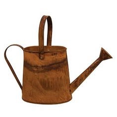 a brown watering can with an arrow on the side and handle, isolated against a white background