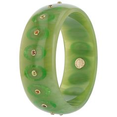 Olive Bangle | Moss green bakelite bangle with inlay and stones. Bakelite Bangles, Green Oval, Vintage Bakelite, Moss Green, Smoky Quartz, Bezel Setting, Ring Necklace, Gift Necklace, Citrine