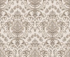 an ornate wallpaper pattern in brown and beige colors, with swirls on it