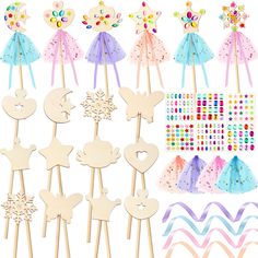 PRICES MAY VARY. Nice Combination: the package contains 16 unfinished wooden princess wands in 8 different shapes, 6 gemstone stickers in different styles and colors, 4 ribbons in different colors, including pink, purple, blue and light salmon, and 8 meshes, sufficient quantity and exquisite style to meet your needs of designing your favorite fairy stick in the event Quality Material: these DIY princess wands are made of wood materials, with smooth surfaces, clean and straight, without wood thor Tinkerbell Party Theme, Christmas Party Accessories, Gem Stickers, Princess Crafts, Cinderella Birthday Party, Fairy Garden Birthday Party, Butterfly Crown, Princess Theme Birthday, Princess Wands