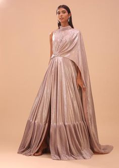 Gowns Online Shopping, Onion Pink, Party Wear Gowns, Trendy Patterns, Drape Gowns, Pink Gown, Peony Pink, Long Frocks, Unique Blouse