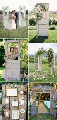 a collage of photos showing the different stages of wedding decor