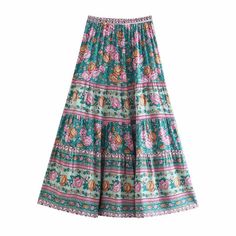 Product Details: Beautiful floral print Tiered skirt Natural waist Material: Cotton, rayon Long Hippie Skirts, Hippie Rock, Hippie Mode, Hippie Skirt, Printed Long Skirt, Elastic Skirt, Comfortable Skirts, Mode Hippie, Hippie Skirts