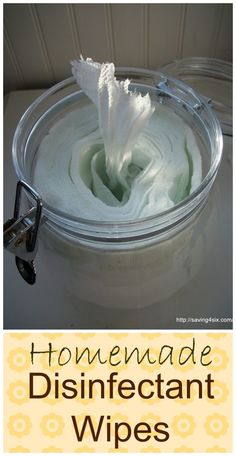 homemade disinfectant wipes in a glass container