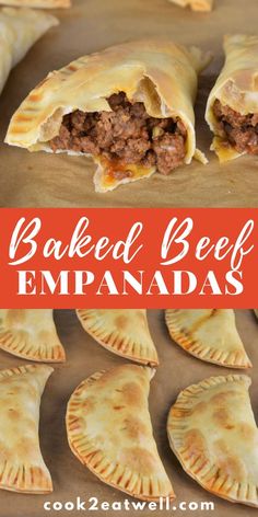 baked beef empanadas with text overlay