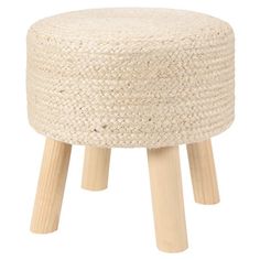 a small stool made out of jute with wooden legs