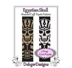 two cross stitch bookmarks with the words egyptian skull and an image of a skeleton