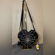 Unique Spider Web Design. Perfect For Halloween Or Gothic Style. Black Gothic Party Bags, Black Halloween Gift Bag, Gothic Shoulder Bag For Halloween Party, Handmade Black Bag For Halloween, Crochet Gothic, Spider Web Design, Gothic Bag, Black Spider, Gothic Style