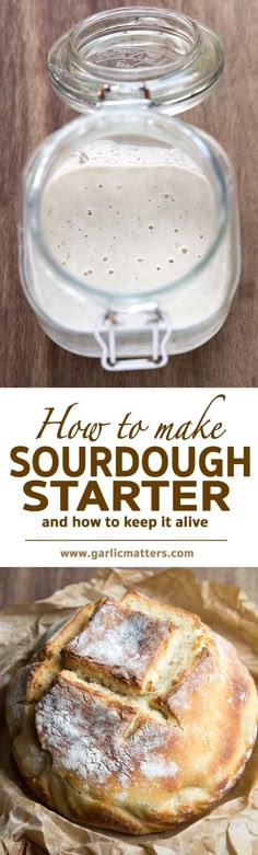 there is a glass jar with some food in it and the words how to make sourdough starbuck