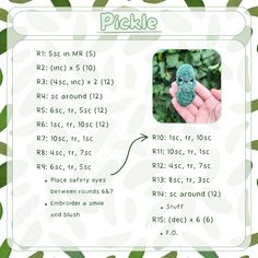 a hand holding a small green object in it's palm printable frame with the words pickle on it