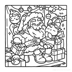 christmas coloring pages with santa claus and his elves