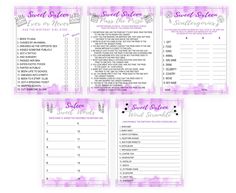 three printable wedding game cards with the words sweet sixteen, sweet sixteen and sweet sixteen