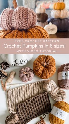 crochet pumpkins in 6 sizes with video instructions on how to knit them