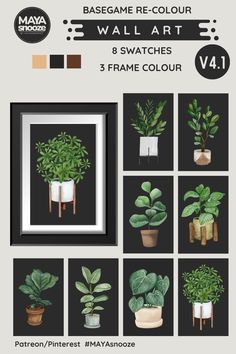 some plants are arranged in different pots and frames with the text, baseme re - color