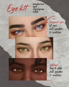 three different types of eyes with the words eye lift on them and an image of two women's eyes