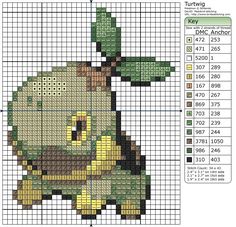 a cross stitch pattern with the image of a green and yellow pokemon pikachu