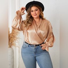 Features: Basic Style Sheer: Opaque Stretch: No Stretch Material Composition: 100% Polyester Care Instructions: Machine Wash Cold. Tumble Dry Low. Imported Product Measurements: 1xl: Bust 44.5 In, Sleeve Length 23.8 In, Length 26.1 In 2xl: Bust 46.8 In, Sleeve Length 24.4 In, Length 26.9 In 3xl: Bust 49.1 In, Sleeve Length 25 In, Length 27.7 In 4xl: Bust 51.5 In, Sleeve Length 25.5 In, Length 28.5 In **Expect 5-10 Business Days For Orders To Ship Outbundle And Save! Discount Of 30% On Bundles Of Elegant Blouses, Flounce Sleeve, Satin Top, Plus Size Kleidung, Chiffon Shirt, Chiffon Blouse, Plus Size Blouses, Basic Style, Chiffon Fabric