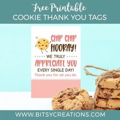 cookie thank you tags with chocolate chip cookies