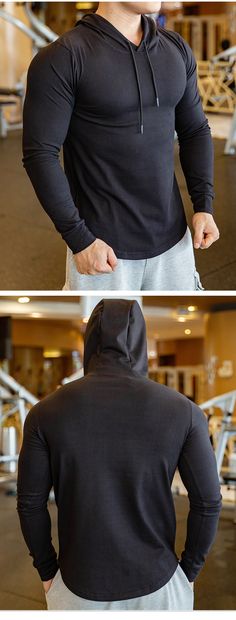 Breathable Quick Dry Long Sleeve Sports Fitness Hooded T Shirt - Men's Fitness Apparel, Men's Sports & Fitness T Shirts | Vivinch Fitness T Shirts, Winter T Shirts, Lifting Weights, Men's Fitness, Mens Fashion Casual Outfits, Mens Workout Clothes, Fitness Apparel, Fashion Casual Outfits, Workout Hoodie