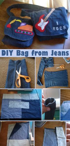 the instructions to make a diy bag from jeans