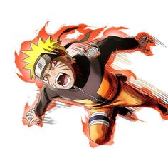 an anime character is flying through the air with his mouth open and one hand on his hip